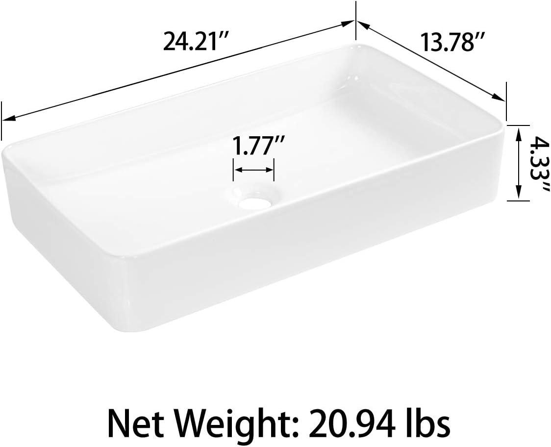 24'' White Gloss Ceramic Rectangular Above-Counter Sink