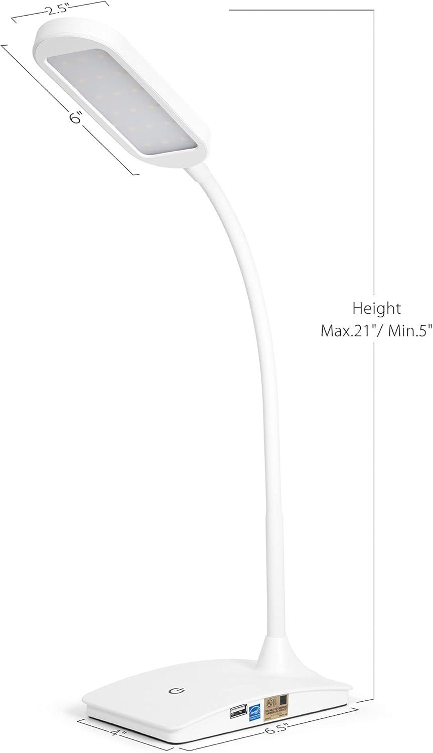 TW Lighting LED Desk Lamp with USB Charging Port Dimmable Study Home Office Lamps White