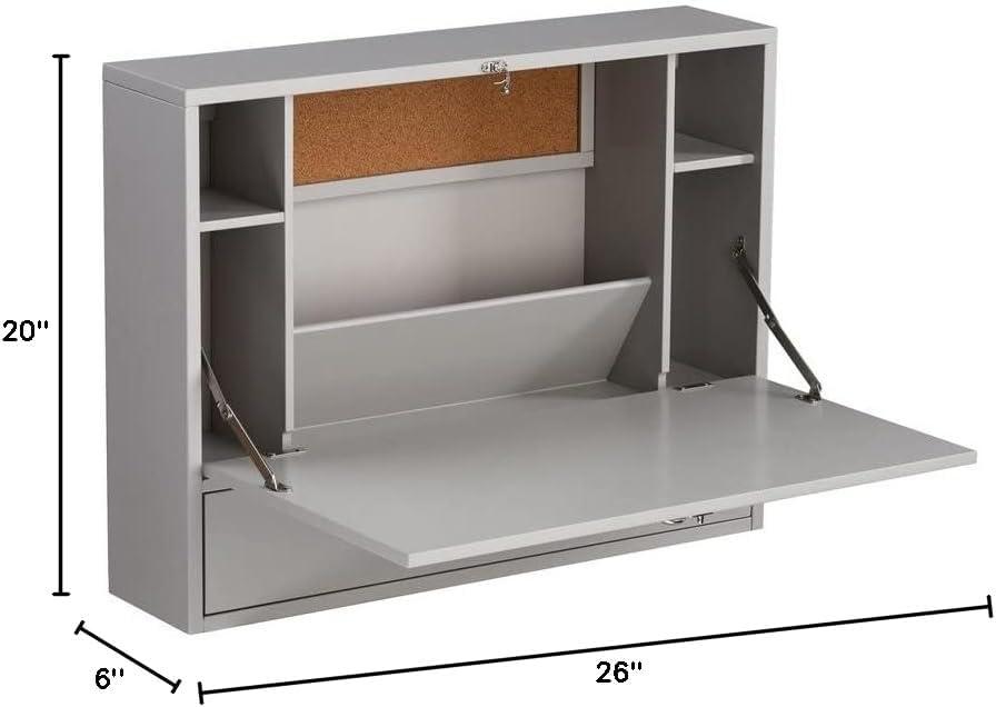 Gray Wall Mounted Foldable Writing Desk with Drawer