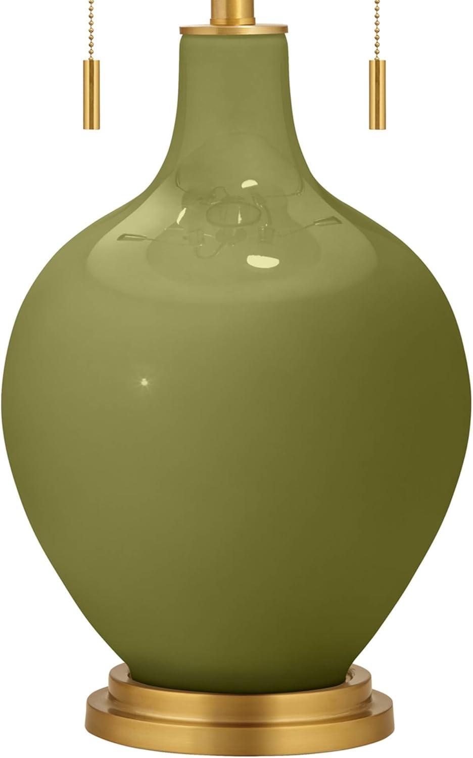 Color + Plus Toby 28" Tall Modern Glass Table Lamp Pull Chain Rural Green Gold Brass Finish Single Fabric White Shade Living Room Bedroom Bedside Nightstand House Office Family Reading Kitchen