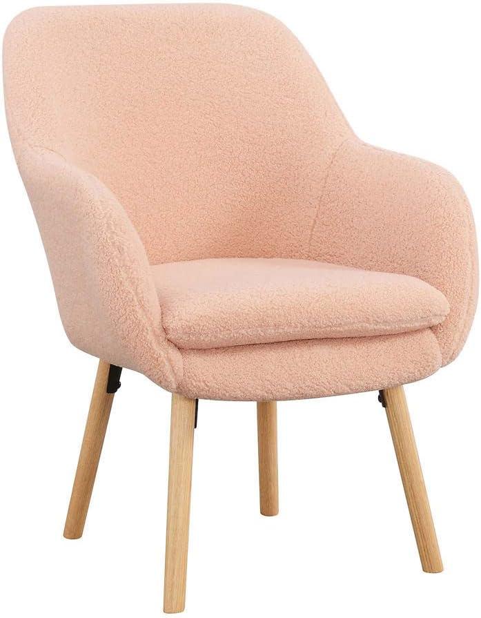 Blush Velvet Wingback Transitional Accent Chair with Wood Legs