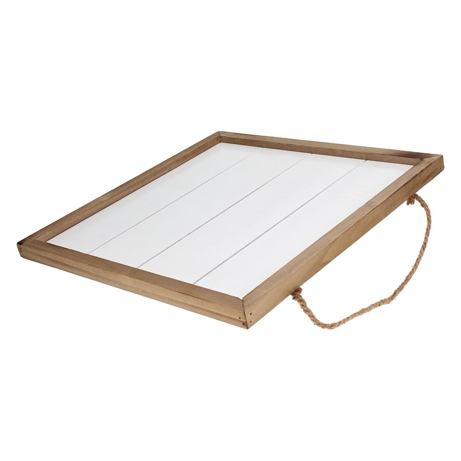 Hampton Art Rustic Frame Shiplap 16" x 16" White, easy to decorate, paint, embellish, stencil, and more, jute rope is attached to the reverse side for hanging