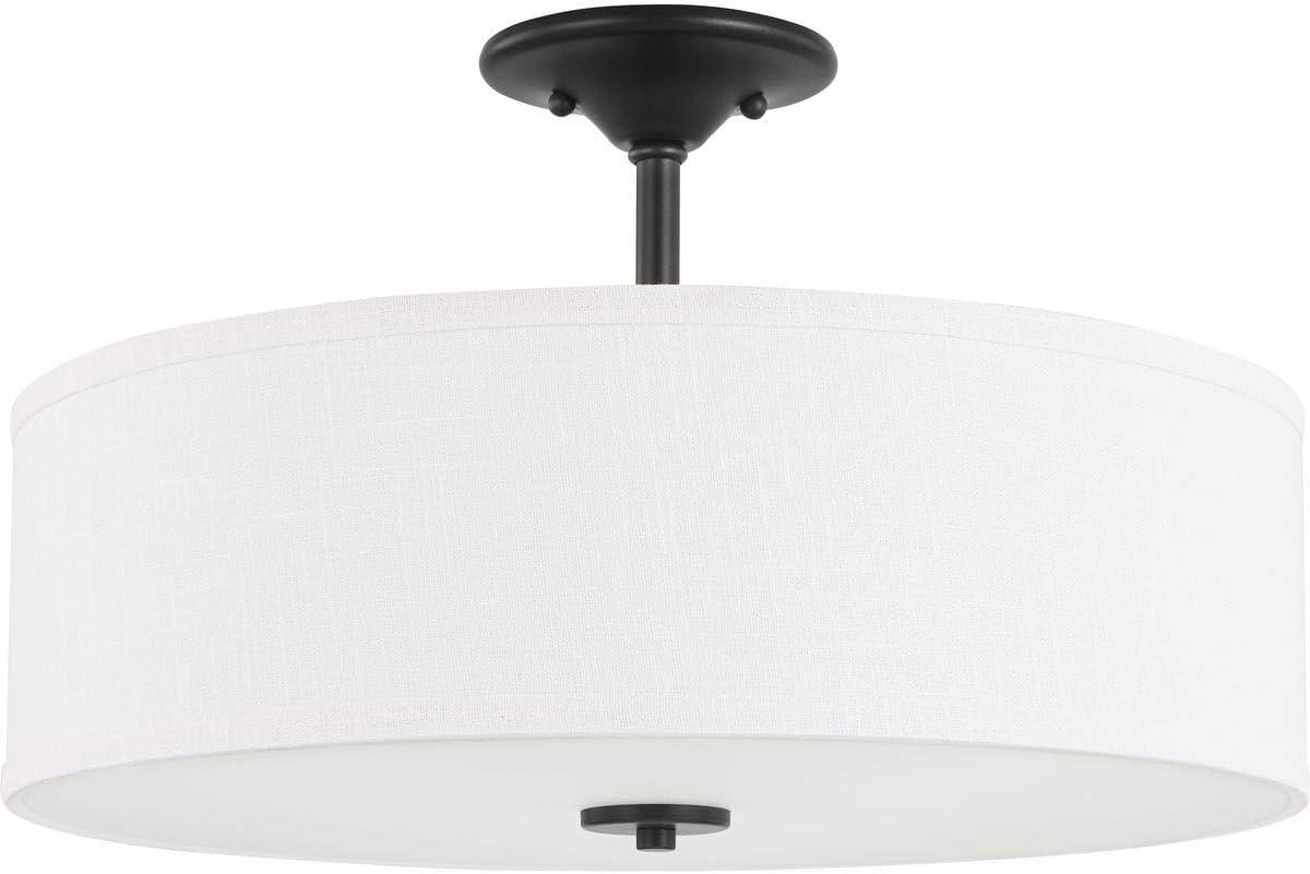 Progress Lighting, Inspire Collection, 3-Light Semi-Flush Mount, Graphite, Summer Linen Shade