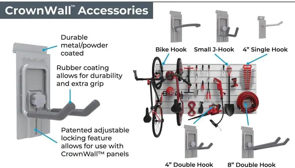 Crownwall 6" Basic Bundle (8x4 ft) with 20-Piece Locking Hook Kit, Slatwall Panels -  Graphite