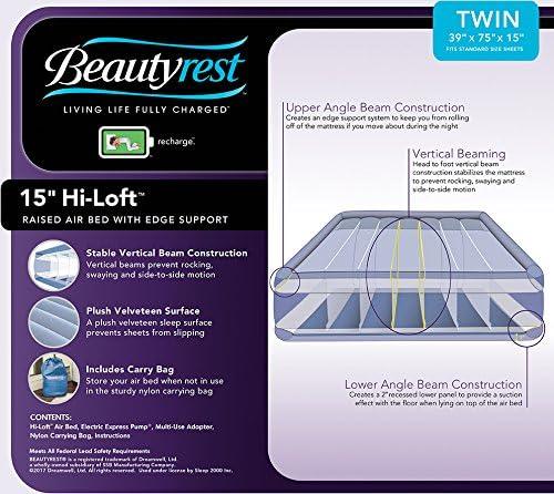 Beautyrest Hi Loft 15" Twin Size Air Mattress with External Pump - Blow up Air Bed 1-Year Warranty