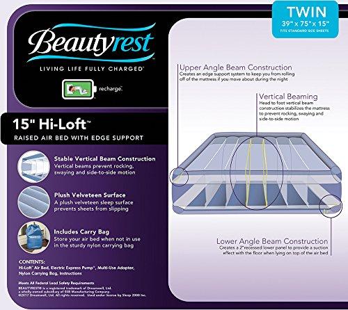 Beautyrest Hi Loft 15" Twin Size Air Mattress with External Pump - Blow up Air Bed 1-Year Warranty