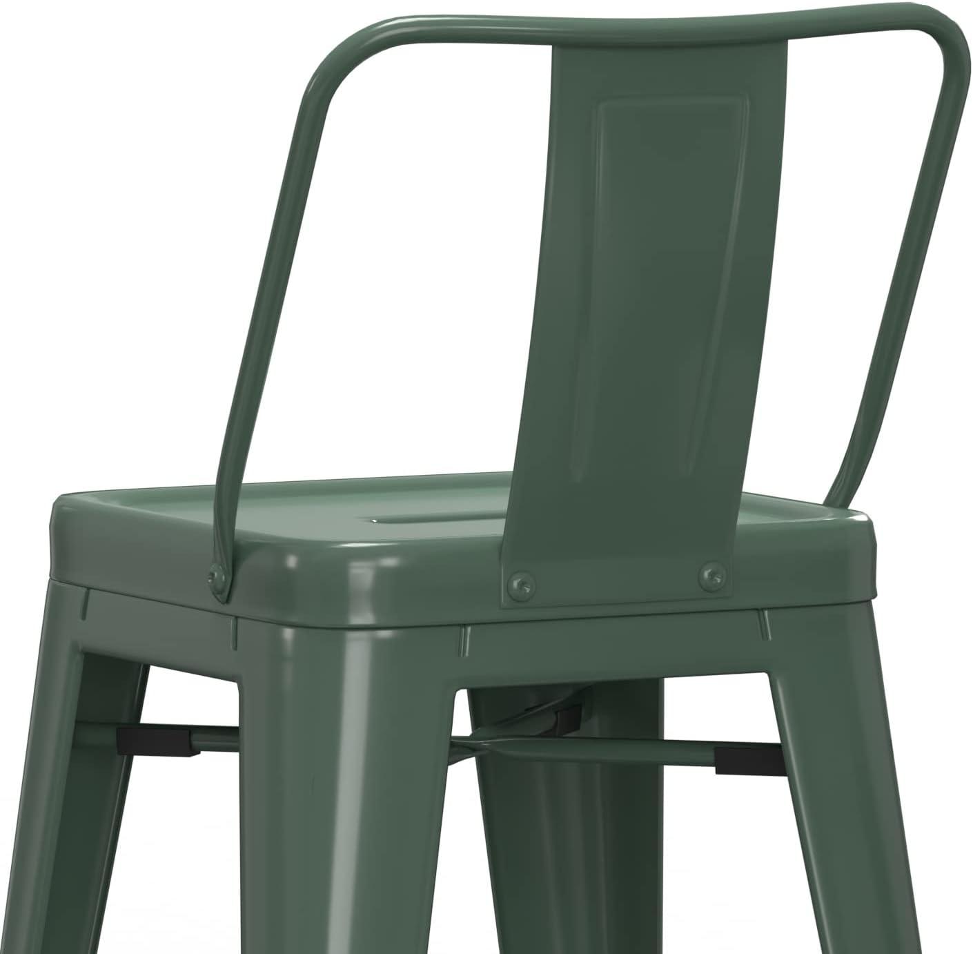 Simpli Home Rayne Metal Industrial Stool with Curved Back, Cross-Brace, and Footrest