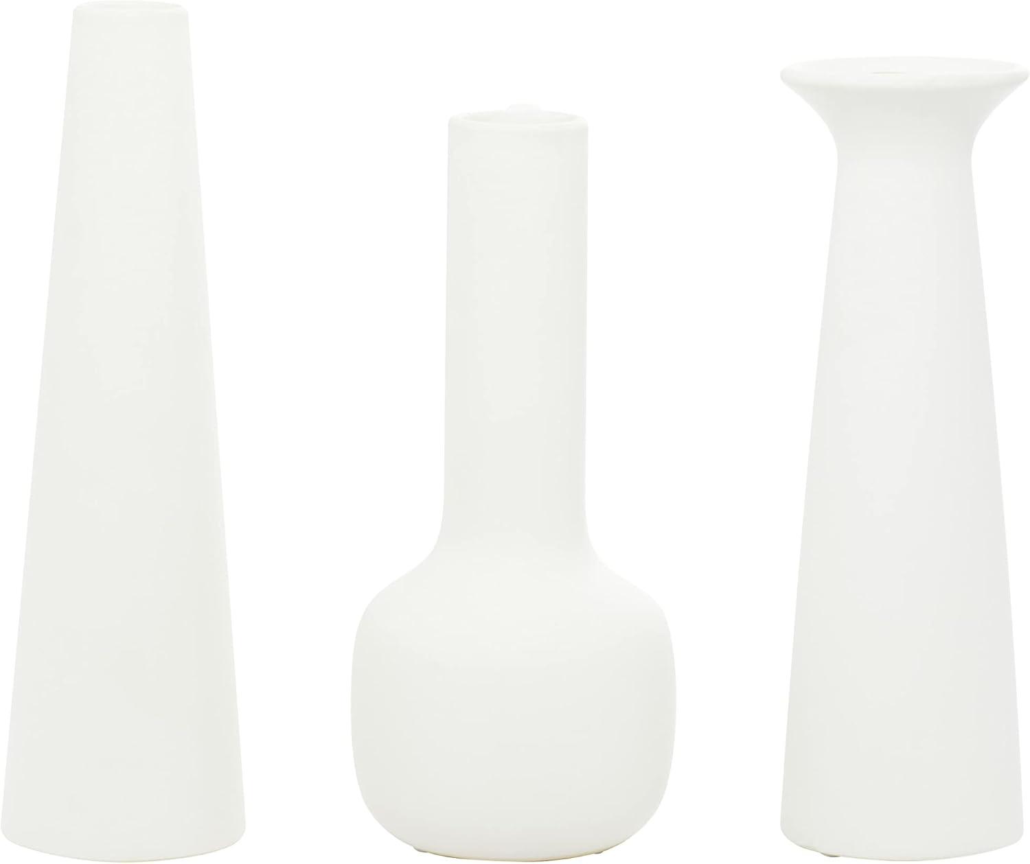 CosmoLiving by Cosmopolitan 13", 12", 11"H White Ceramic Vase with Handles, Set of 3