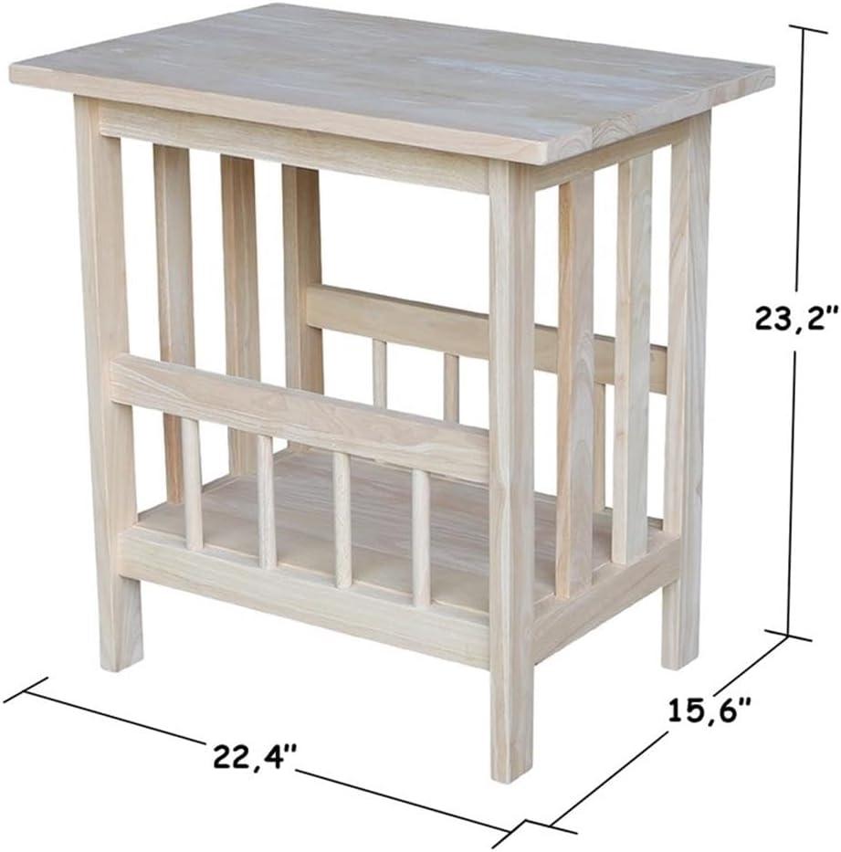 Mission Magazine End Table Unfinished - International Concepts: 22" Wide Hardwood Side Table with Storage Shelf