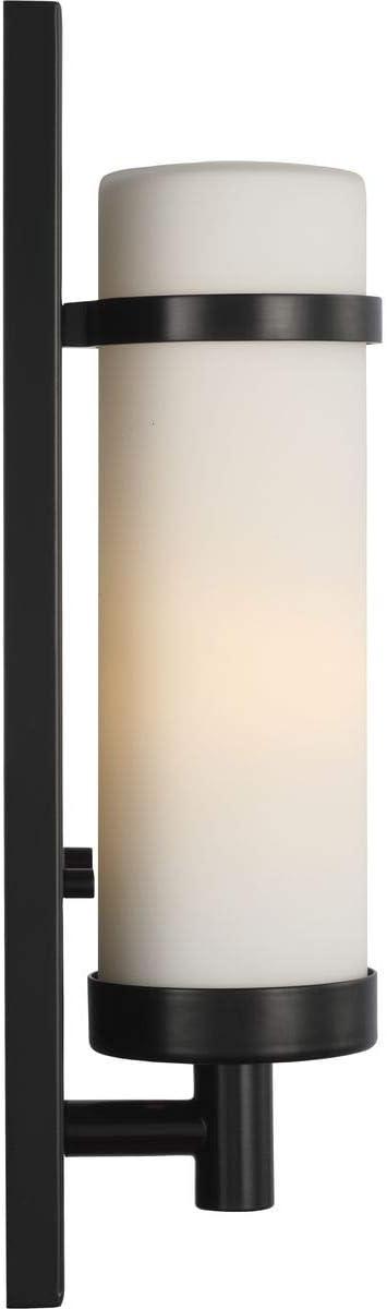 Progress Lighting Hartwick 1-Light Wall Sconce, Black, Etched Opal Glass