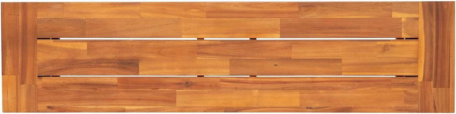 Flash Furniture Martindale Solid Acacia Wood Patio Dining Bench for 2 with Slatted Top and Black Flared Wooden Legs in a Natural Finish