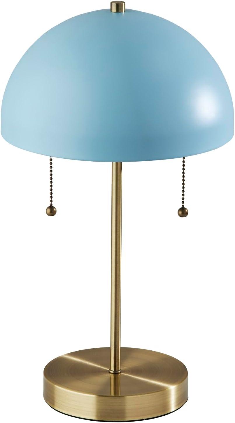 Adesso Bowie Table Lamp, Antique Brass & Light Blue, Electronic, Painted Blue Metal Shade