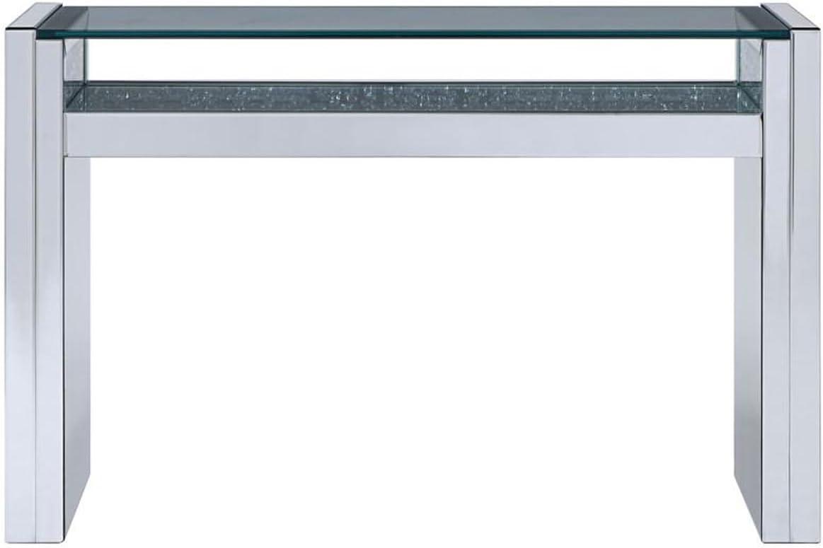 Benjaza 31.69" Studded Faux Crystals and Glass Accent Table in Clear/White