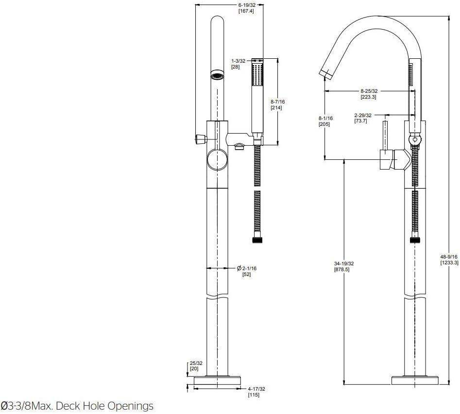 Single Handle Floor Mounted Freestanding Tub Filler Trim