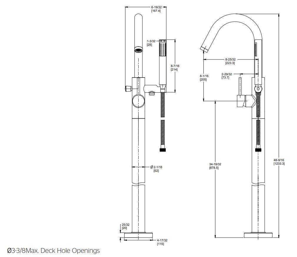 Pfister LG61MFB Single Handle Floor Mounted Freestanding Tub Filler Trim