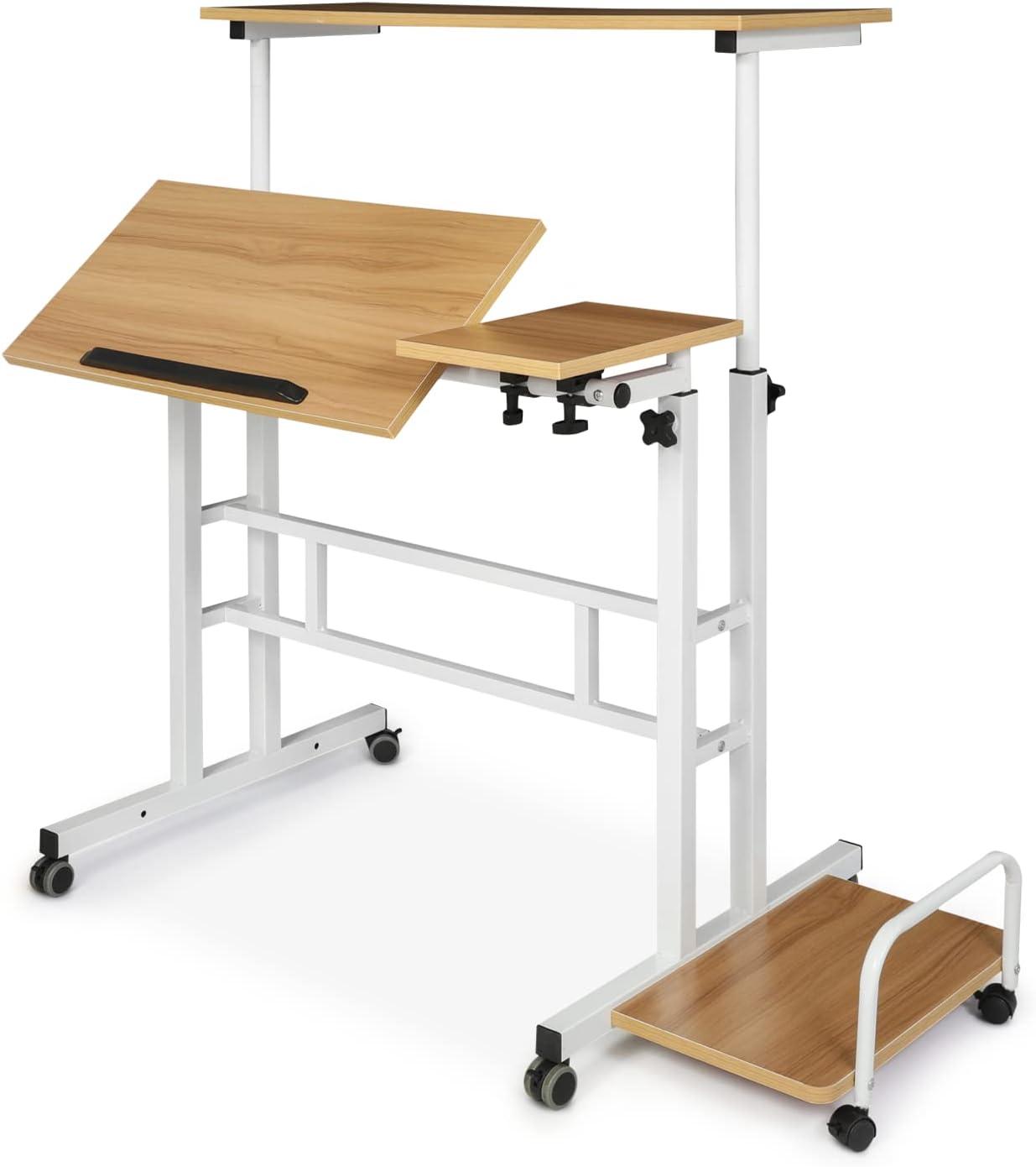 Rolling Standing Laptop Table With Monitor Shelf & Host Rack