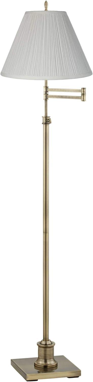 360 Lighting Chic Swing Arm Floor Lamp 70" Tall Antique Brass White Mushroom Pleated Empire Shade for Living Room Reading Bedroom Office