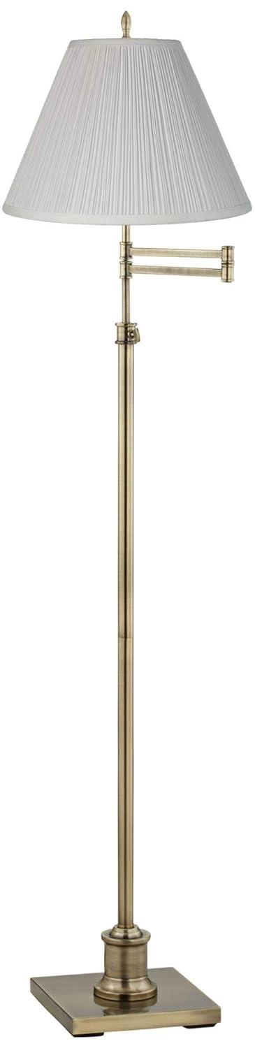 360 Lighting Chic Swing Arm Floor Lamp 70" Tall Antique Brass White Mushroom Pleated Empire Shade for Living Room Reading Bedroom Office