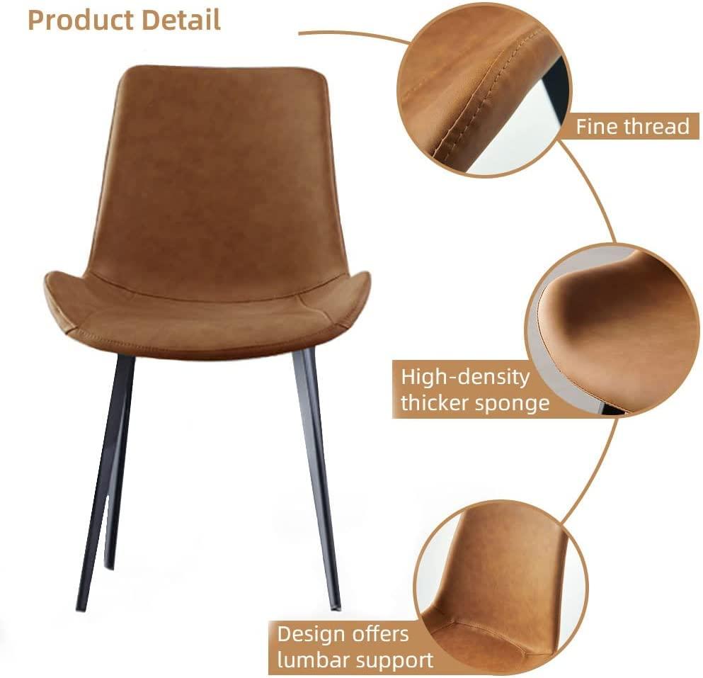 Chairs Set of 4, Modern Kitchen Dining Room Chairs, Upholstered Dining Accent Side Chairs in Faux Leather Cushion Seat and Sturdy Metal Legs (Set of 4 Brown Chairs)