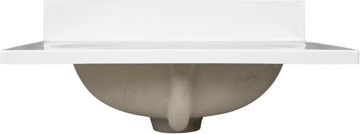 Cultured Marble Vanity Top – 25-Inch Single Bowl Sink Single Hole Mount with Integrated Backsplash – Reinforced Packaging – Solid White, Design House, 554600