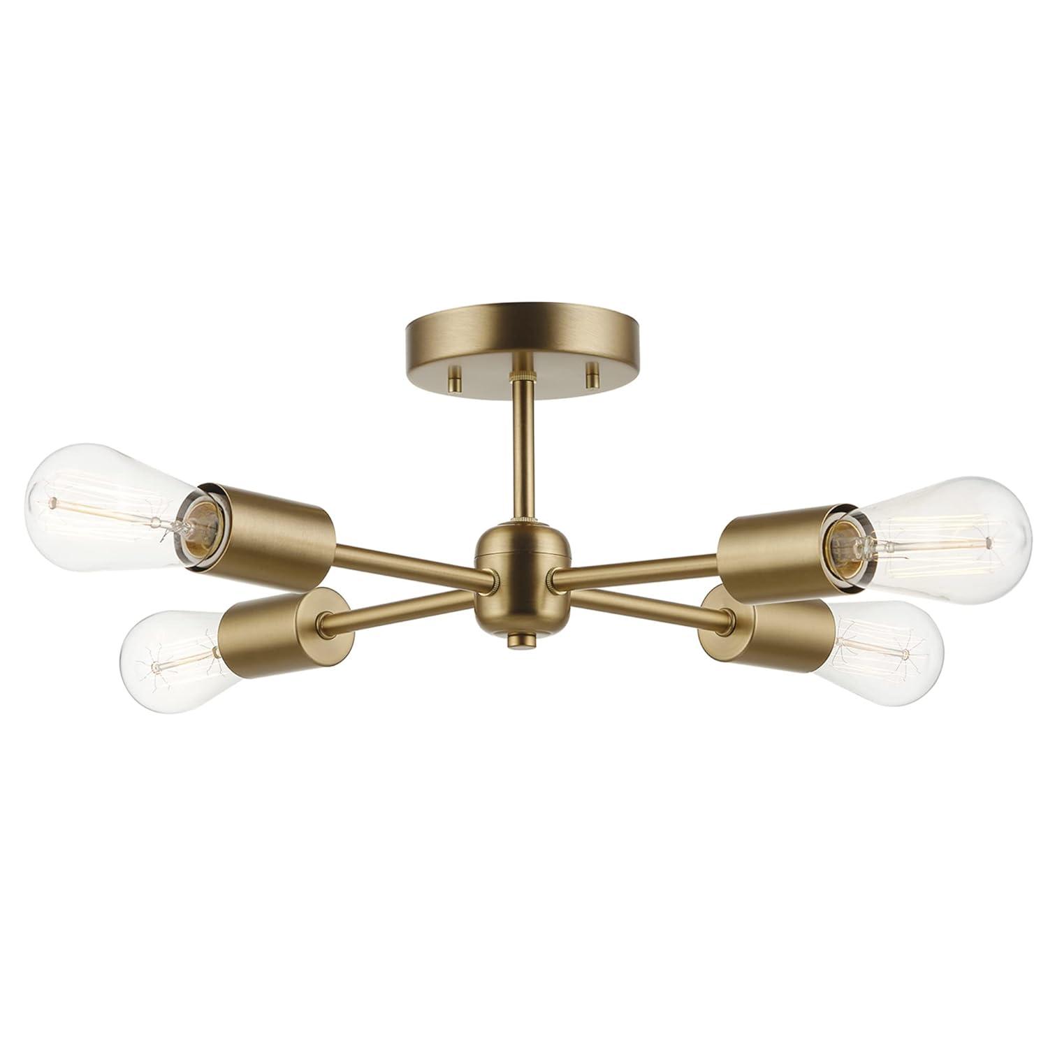 Globe Electric 17" 4 Brass Living Room Flush Mount Lights with Globe Glass