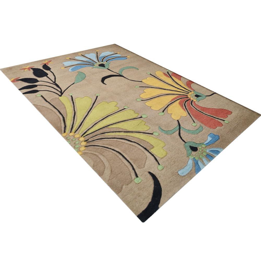 Rugsotic Carpets Hand Tufted Wool Eco-Friendly Area Rugs - 5'x8', Rectangle, Camel, Modern Contemporary Design, High Pile Handmade Anti Skid Rugs for Living Room, Bed Room (K00219)