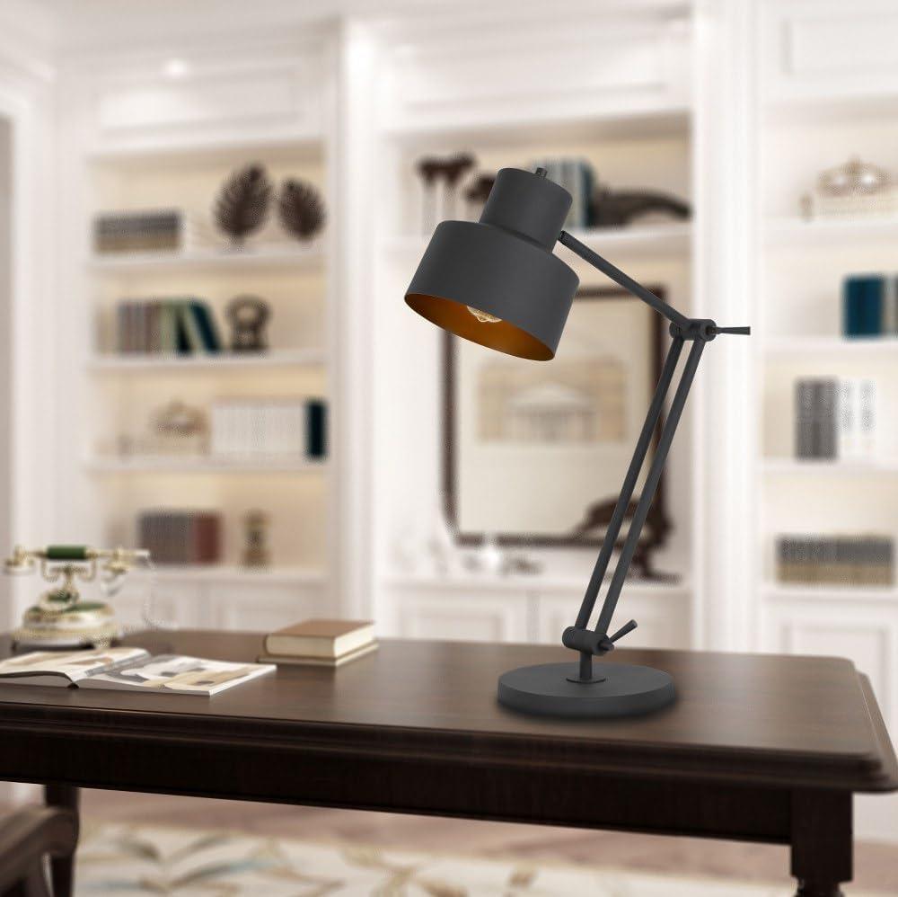 60W Davidson Metal Desk Lamp With Weighted Base, Adjustable Upper And Lower Arms. On Off Socket Switch, Matte Black