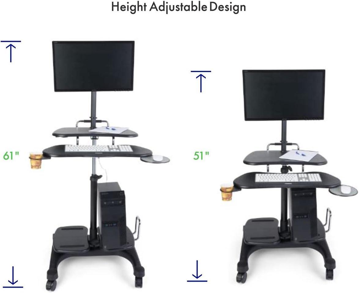 Adjustable Black Aluminum Standing Desk with Cup Holder and Keyboard Tray