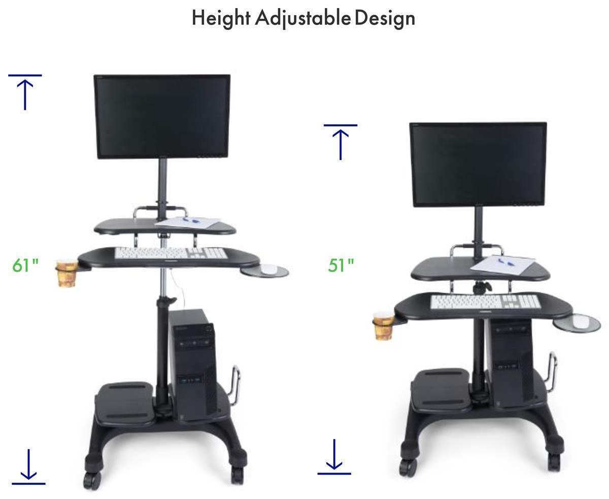 Adjustable Black Aluminum Standing Desk with Cup Holder and Keyboard Tray