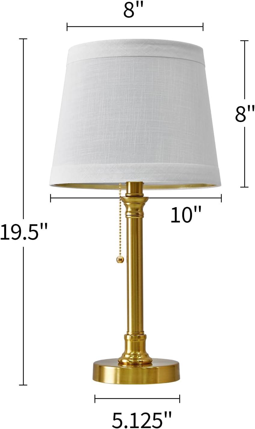 Gold Metal Table Lamp with White Fabric Shade, 19.5"