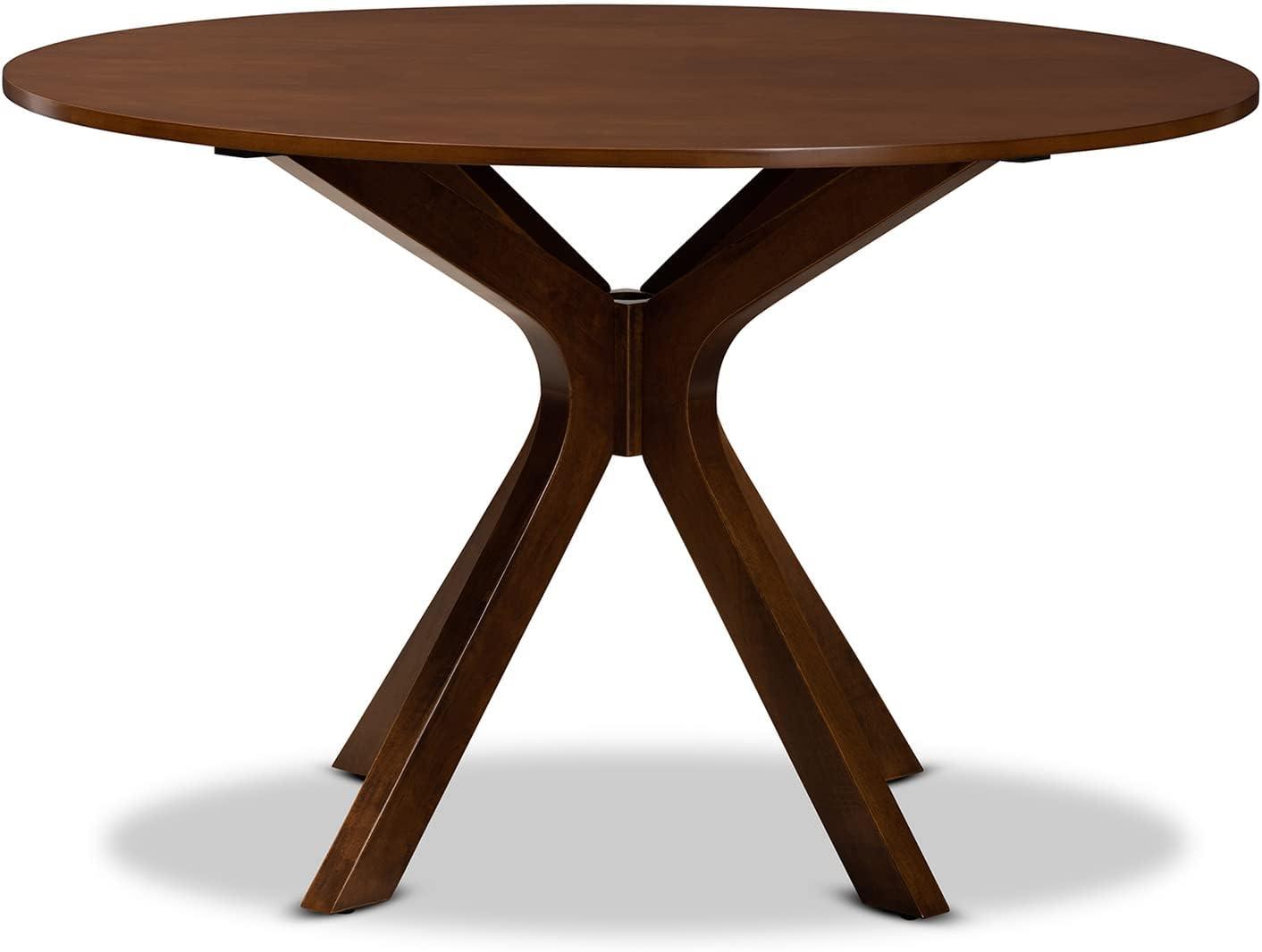 48" Kenji Wide Round Wood Dining Table Walnut - Baxton Studio: Mid-Century Modern, Seats 6, MDF Composite