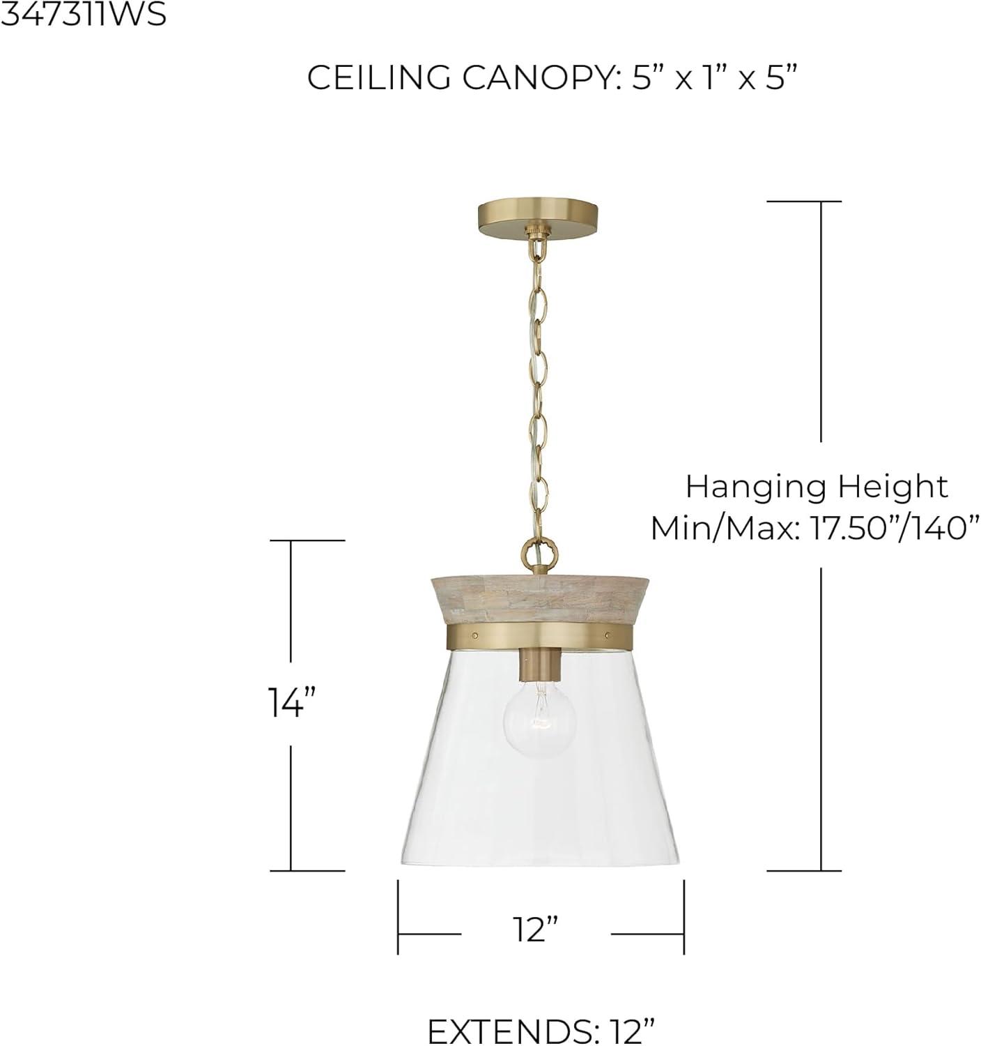 Finn 1 - Light White Wash/Matte Brass Bell Pendant