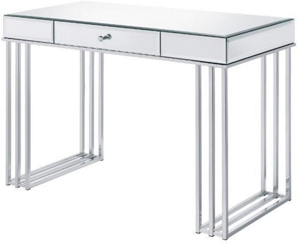 Lustrous Chrome and Mirrored 50" Writing Desk with Drawer