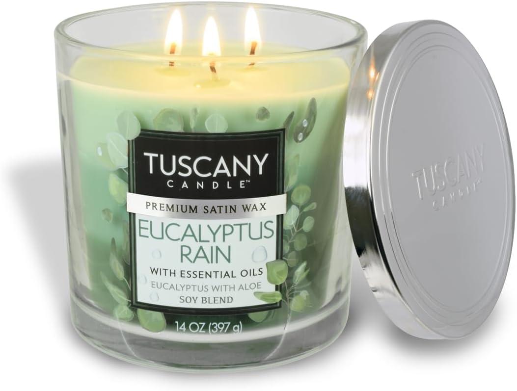 Tuscany Eucalyptus Rain 3-Wick Glass Jar Candle, 14 Ounce