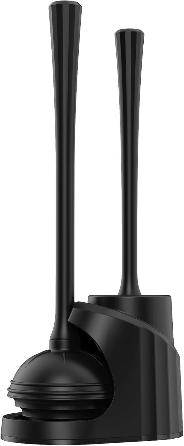 Black 2-in-1 Toilet Brush and Plunger Set with Ventilated Holder