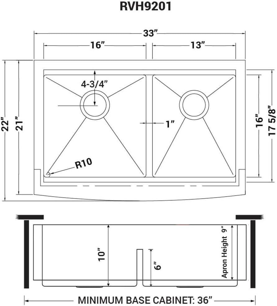 Ruvati 33" Apron-front Workstation Low-Divide60/40 Farmhouse Kitchen Sink Stainless Steel