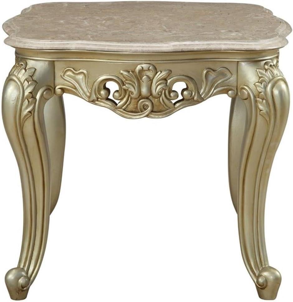 HomeStock End Table W/Marble Top, Marble & Baroque Bliss White