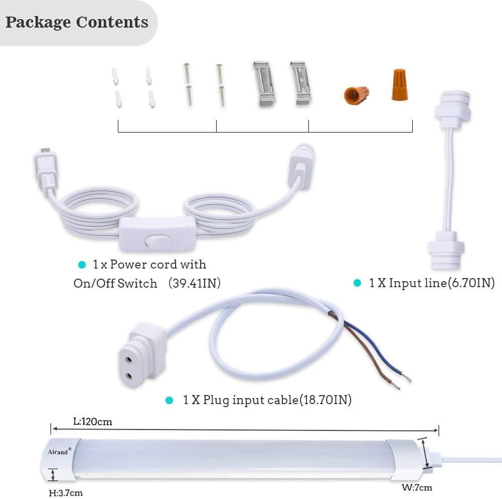 Airand LED Shop Lights for Garage 4FT with Plug, Utility Linkable LED Tube Light 5000K Under Cabinet Lighting,3600 LM LED Ceiling and Closet Light 36W, Corded Electric with ON/Off Switch