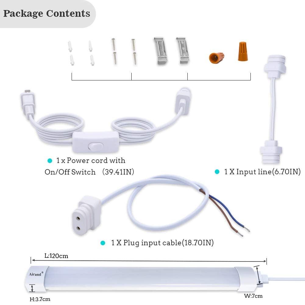 Airand LED Shop Lights for Garage 4FT with Plug, Utility Linkable LED Tube Light 5000K Under Cabinet Lighting,3600 LM LED Ceiling and Closet Light 36W, Corded Electric with ON/Off Switch