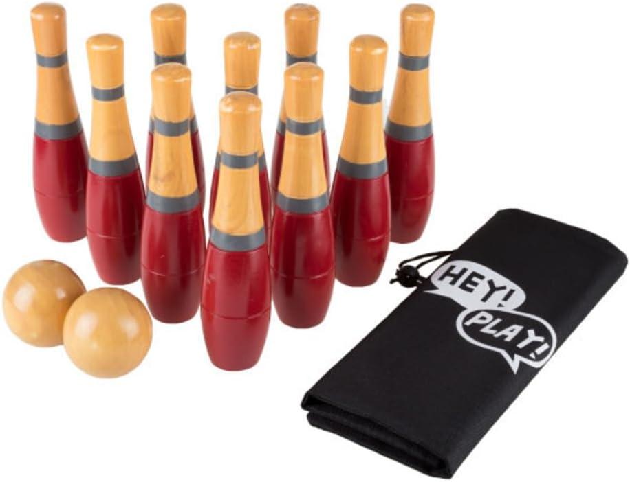 Red and Natural Wooden Lawn Bowling Set with Carry Bag