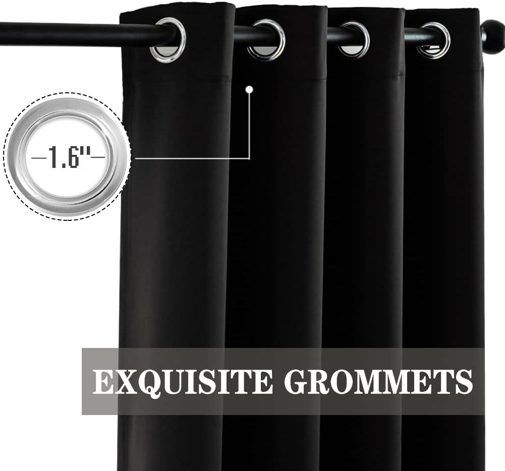 Coodeto Short Blackout Curtains Black, Set of 2, W52 x L63 - Blackout Curtains for Kitchen and Kids Bedroom