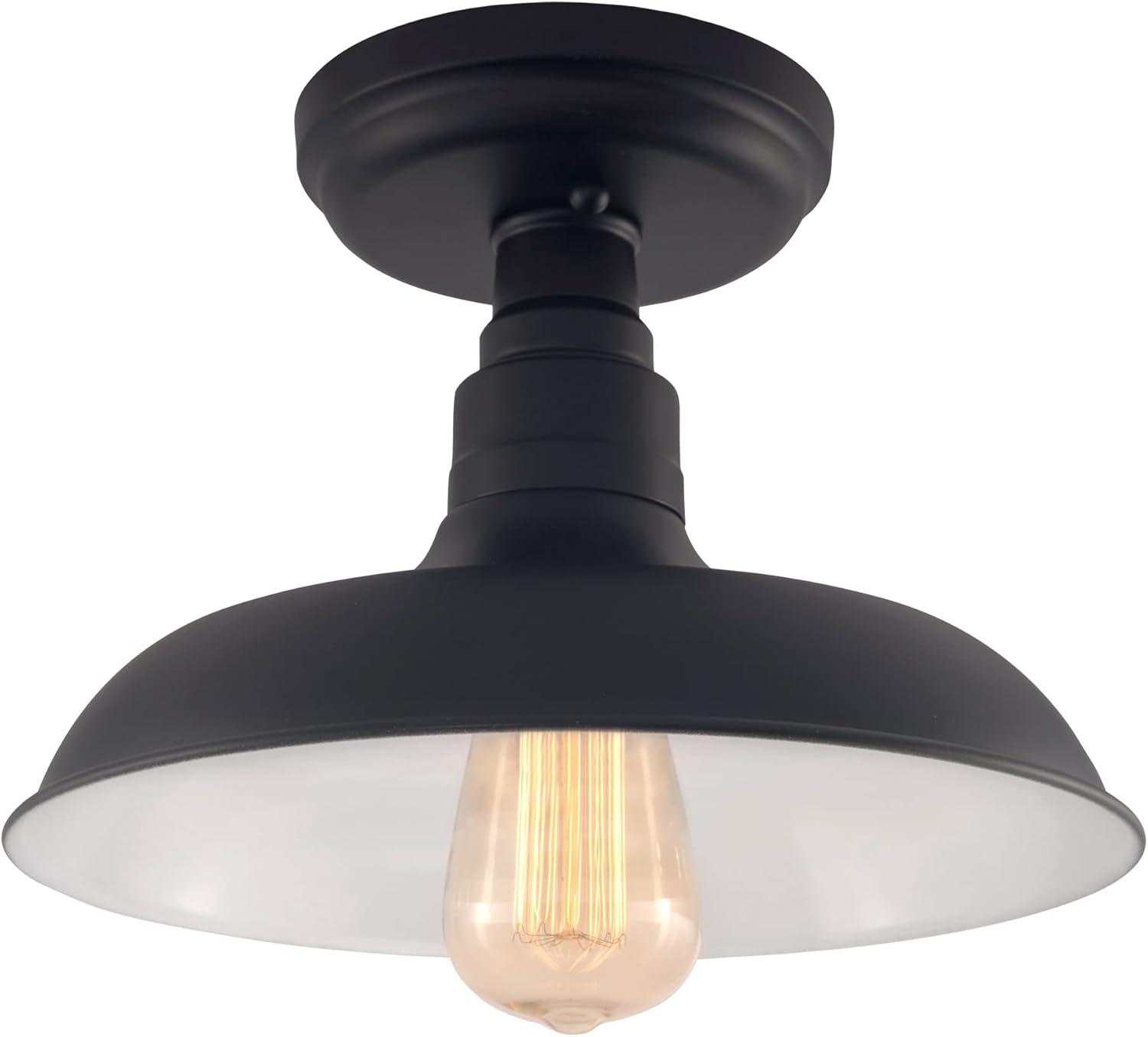 Design House 588525 Kimball Industrial Farmhouse 1-Light Indoor Dimmable Semi-Flush Ceiling Mount Light with Metal Shade for Kitchen Hallway Dining Room Bedroom, Matte Black