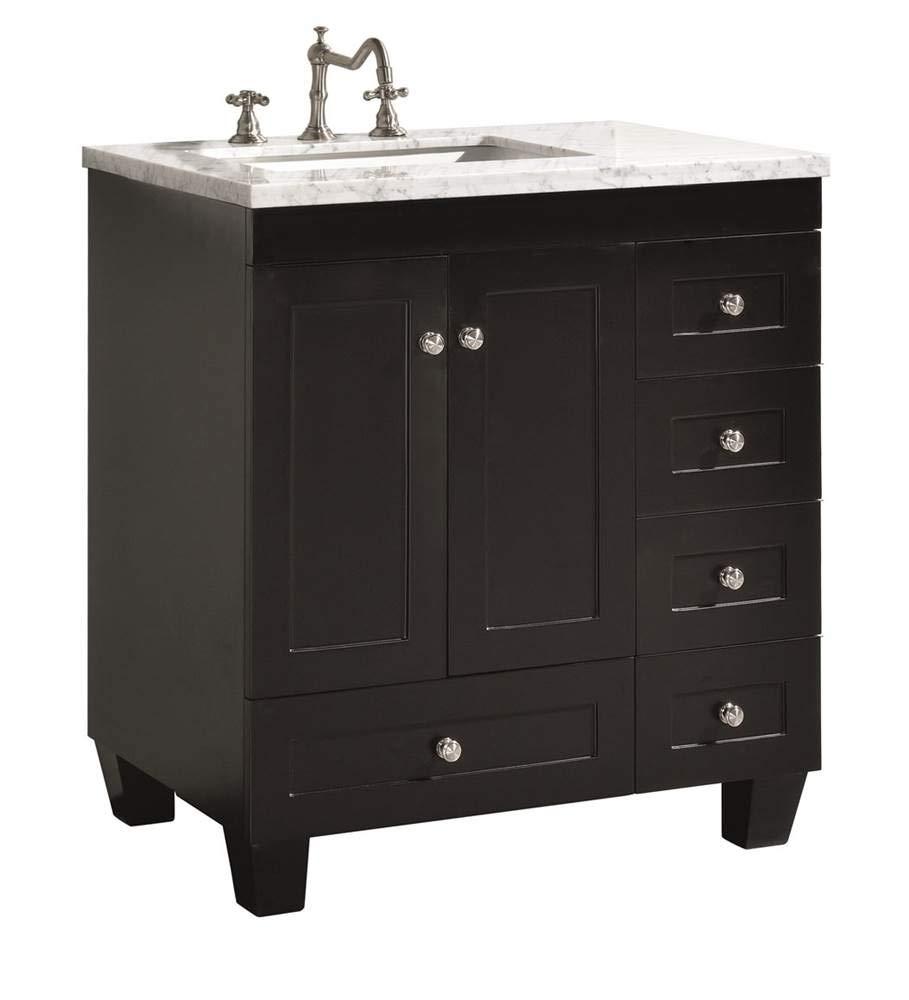 Eviva Acclaim C. 28" Transitional Espresso Bathroom Vanity with White Carrara Quartz Countertop