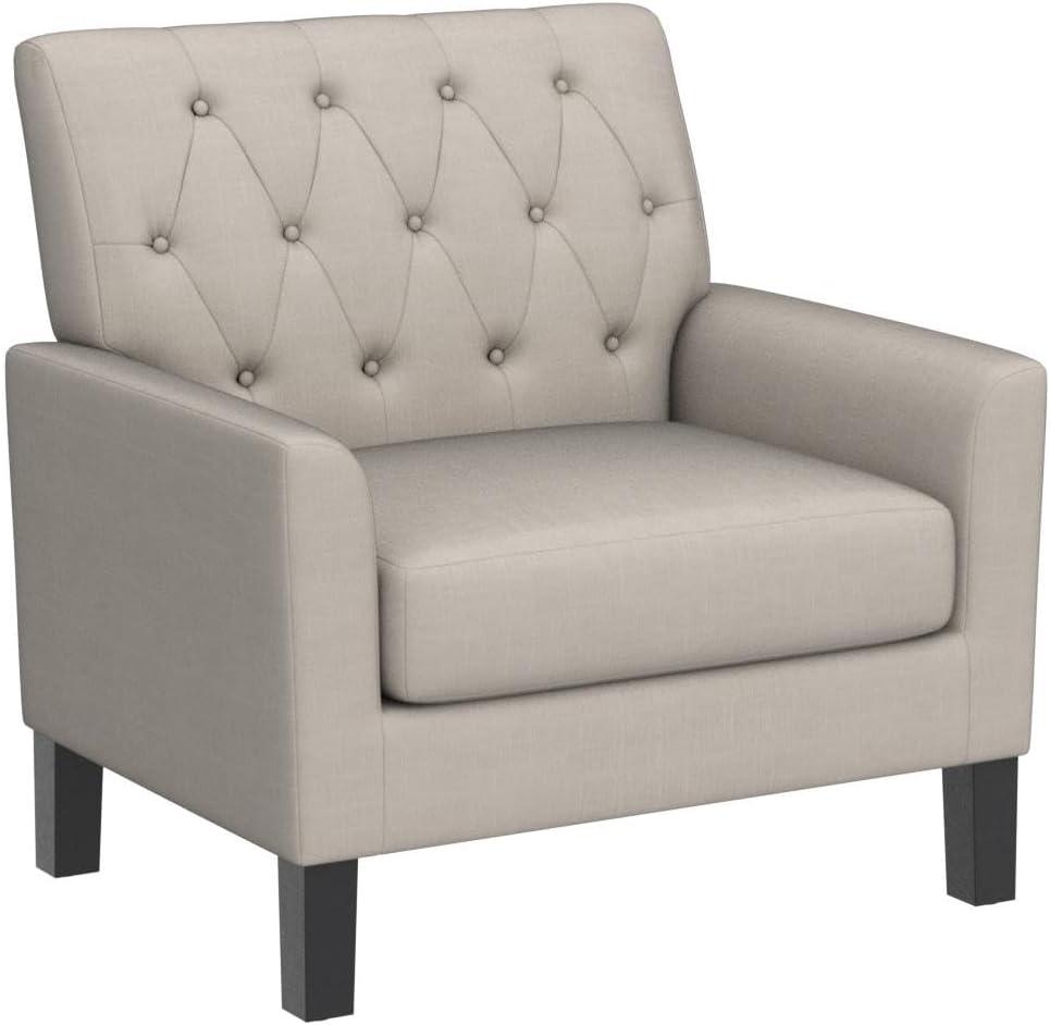 Beige Tufted Back Standard Wood Accent Chair