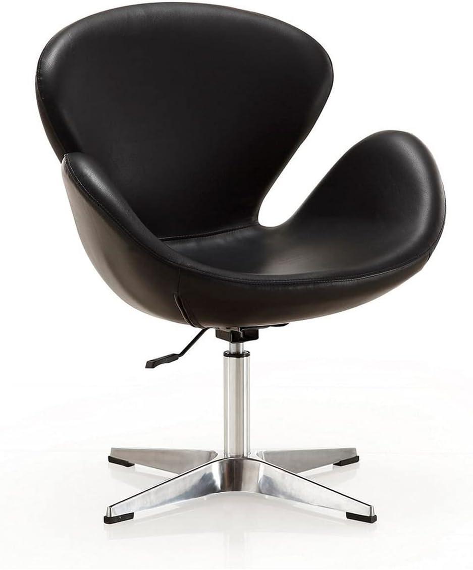 Set of 2 Raspberry Faux Leather Adjustable Swivel Chairs Black - Manhattan Comfort: Retro Chic, Steel Cross Legs