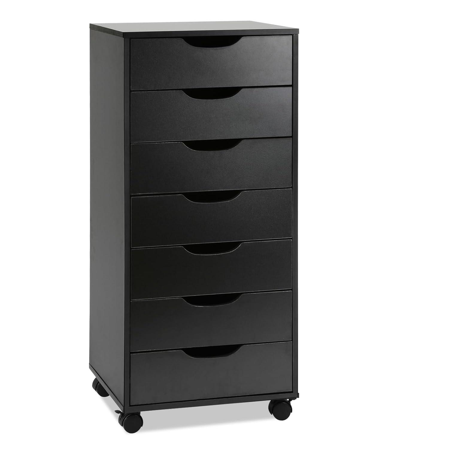 HeSLehs 7-Drawer Organizer, Tall Chest of Drawers with Caster Wheels, Alex Drawers File for Home Office, White