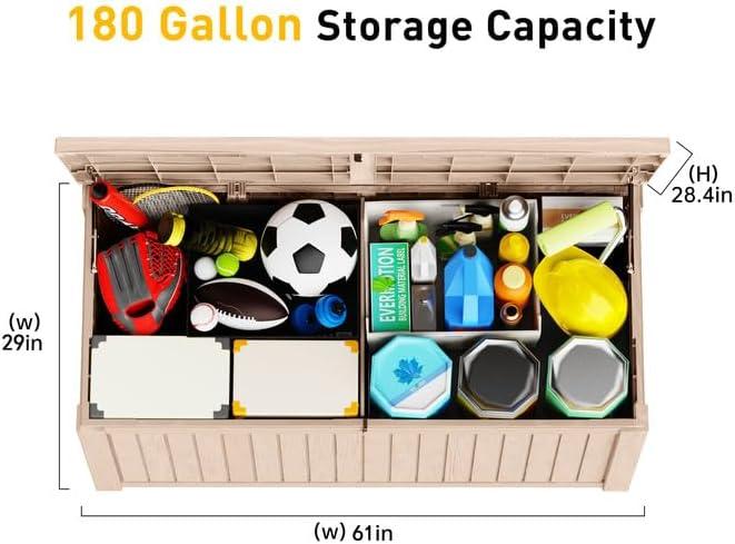 DRATO 180 Gallon Deck Box, Waterproof Resin Large Outdoor Storgae Box for Patio Furniture, Patio Cushions, Gardening Tools, Pool and Sports Supplies, Lockable