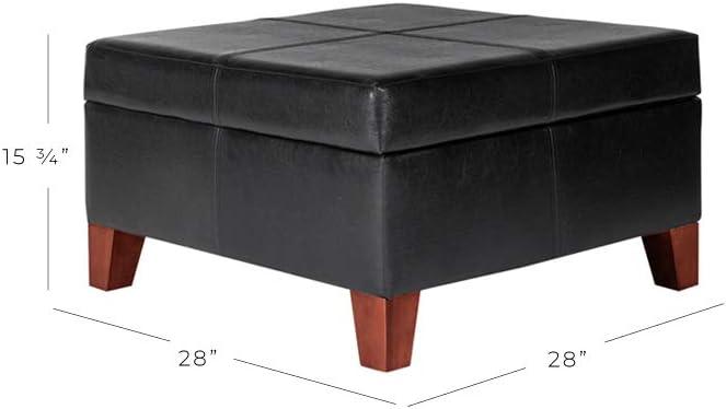 Homepop Home Decor |K2380-E169 | Luxury Large Faux Leather Square Storage Ottoman | Ottoman with Storage for Living Room & Bedroom, Black