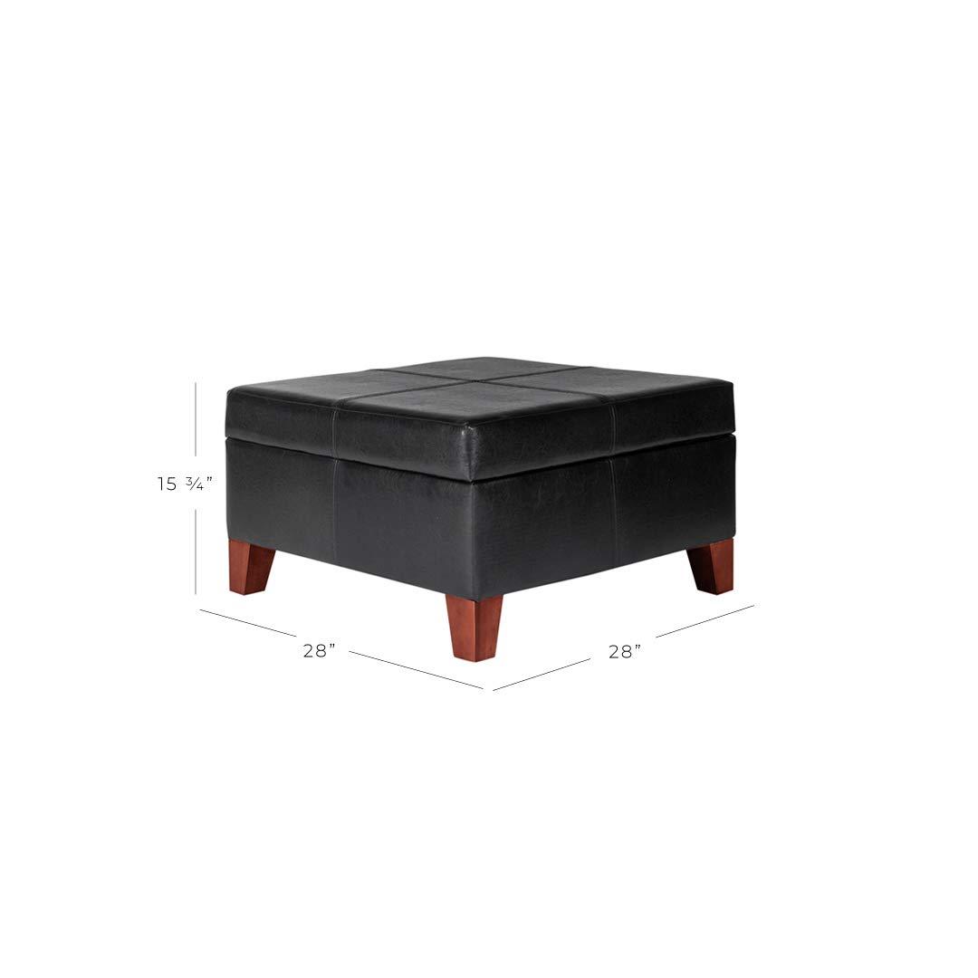 Homepop Home Decor |K2380-E169 | Luxury Large Faux Leather Square Storage Ottoman | Ottoman with Storage for Living Room & Bedroom, Black