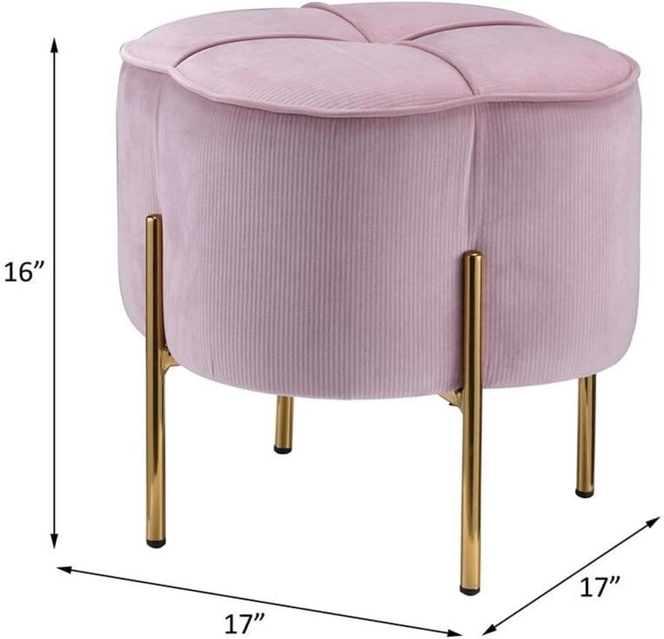 17" Bergia Velvet Ottoman Blush Pink - Acme Furniture: Gold Metal Leg, Ribbed Upholstery, No Assembly Required